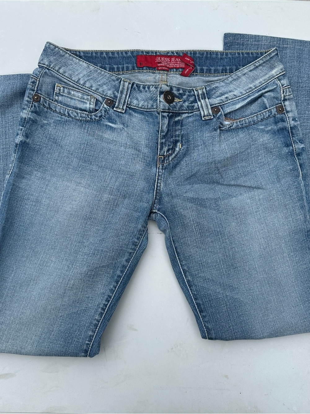 Y2K Guess Light Blue Wide Leg Jeans with Embroidered Back Pocket - Picture 4 of 6